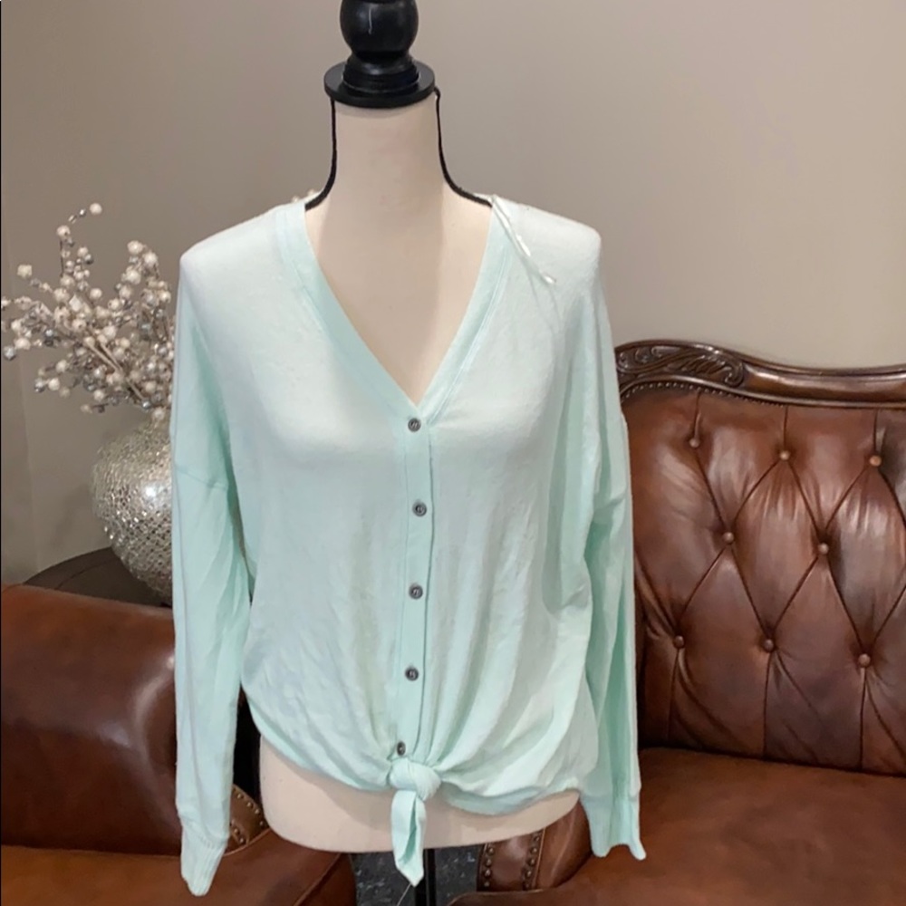 Hippie Rose Hacci Button Tie Front Sweater Large
